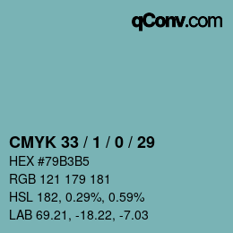 Farbcode: CMYK 33 / 1 / 0 / 29 | qconv.com