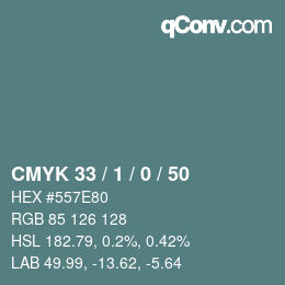 カラーコード: CMYK 33 / 1 / 0 / 50 | qconv.com