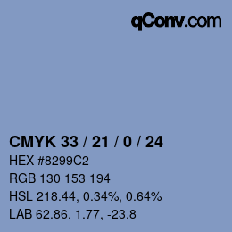 カラーコード: CMYK 33 / 21 / 0 / 24 | qconv.com