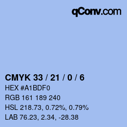 カラーコード: CMYK 33 / 21 / 0 / 6 | qconv.com