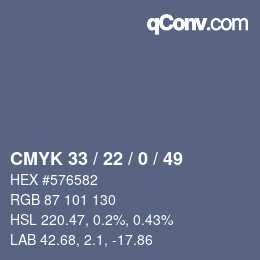 Farbcode: CMYK 33 / 22 / 0 / 49 | qconv.com