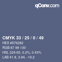 Farbcode: CMYK 33 / 25 / 0 / 49 | qconv.com