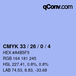 Color code: CMYK 33 / 26 / 0 / 4 | qconv.com