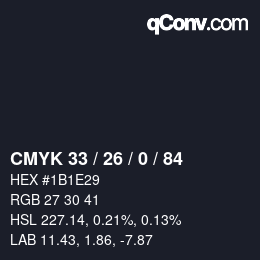 Farbcode: CMYK 33 / 26 / 0 / 84 | qconv.com