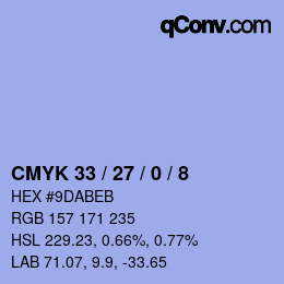 Farbcode: CMYK 33 / 27 / 0 / 8 | qconv.com