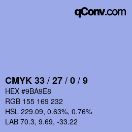 Color code: CMYK 33 / 27 / 0 / 9 | qconv.com