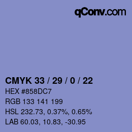 カラーコード: CMYK 33 / 29 / 0 / 22 | qconv.com