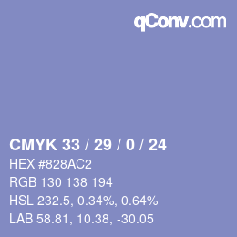カラーコード: CMYK 33 / 29 / 0 / 24 | qconv.com