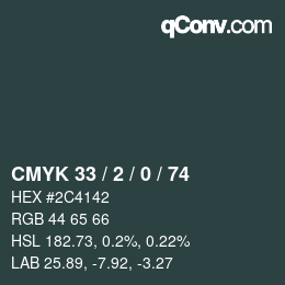 Farbcode: CMYK 33 / 2 / 0 / 74 | qconv.com