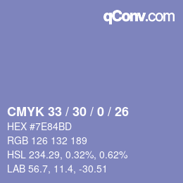 カラーコード: CMYK 33 / 30 / 0 / 26 | qconv.com