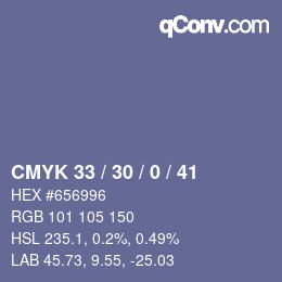 Farbcode: CMYK 33 / 30 / 0 / 41 | qconv.com