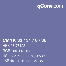 カラーコード: CMYK 33 / 31 / 0 / 36 | qconv.com