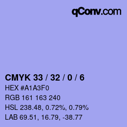 Color code: CMYK 33 / 32 / 0 / 6 | qconv.com