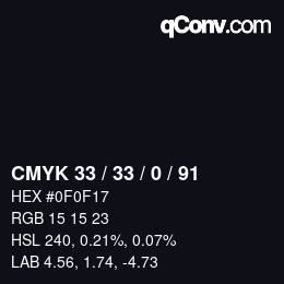 Color code: CMYK 33 / 33 / 0 / 91 | qconv.com