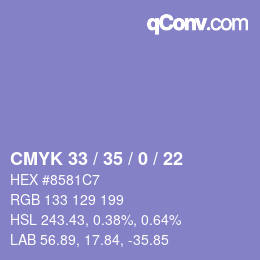 Farbcode: CMYK 33 / 35 / 0 / 22 | qconv.com