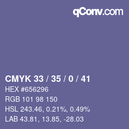 カラーコード: CMYK 33 / 35 / 0 / 41 | qconv.com