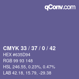 颜色代码: CMYK 33 / 37 / 0 / 42 | qconv.com