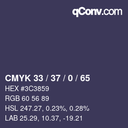 カラーコード: CMYK 33 / 37 / 0 / 65 | qconv.com