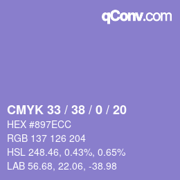 カラーコード: CMYK 33 / 38 / 0 / 20 | qconv.com