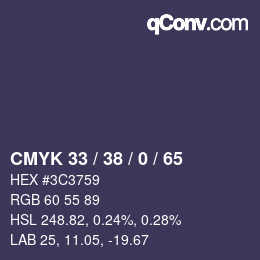 Color code: CMYK 33 / 38 / 0 / 65 | qconv.com