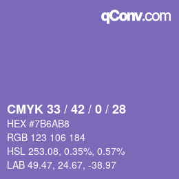 Farbcode: CMYK 33 / 42 / 0 / 28 | qconv.com