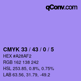 颜色代码: CMYK 33 / 43 / 0 / 5 | qconv.com