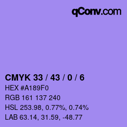 颜色代码: CMYK 33 / 43 / 0 / 6 | qconv.com