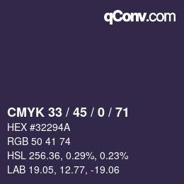 Color code: CMYK 33 / 45 / 0 / 71 | qconv.com