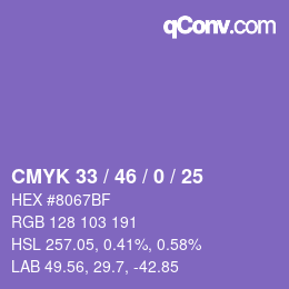 Farbcode: CMYK 33 / 46 / 0 / 25 | qconv.com