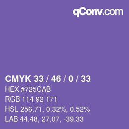 Code couleur: CMYK 33 / 46 / 0 / 33 | qconv.com