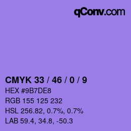 カラーコード: CMYK 33 / 46 / 0 / 9 | qconv.com