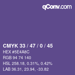 カラーコード: CMYK 33 / 47 / 0 / 45 | qconv.com