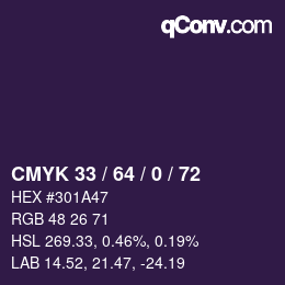 Color code: CMYK 33 / 64 / 0 / 72 | qconv.com