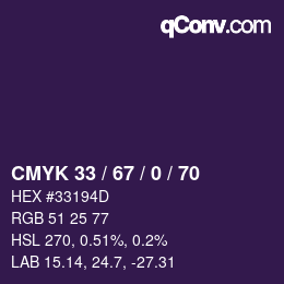 カラーコード: CMYK 33 / 67 / 0 / 70 | qconv.com