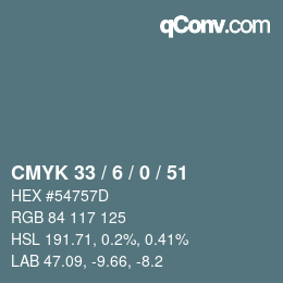 颜色代码: CMYK 33 / 6 / 0 / 51 | qconv.com