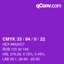 Color code: CMYK 33 / 84 / 0 / 22 | qconv.com