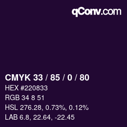 カラーコード: CMYK 33 / 85 / 0 / 80 | qconv.com