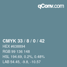 カラーコード: CMYK 33 / 8 / 0 / 42 | qconv.com