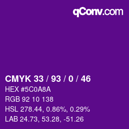 Color code: CMYK 33 / 93 / 0 / 46 | qconv.com