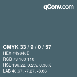 颜色代码: CMYK 33 / 9 / 0 / 57 | qconv.com