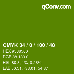 Color code: CMYK 34 / 0 / 100 / 48 | qconv.com