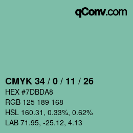 Color code: CMYK 34 / 0 / 11 / 26 | qconv.com