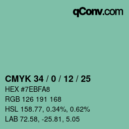カラーコード: CMYK 34 / 0 / 12 / 25 | qconv.com