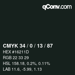 颜色代码: CMYK 34 / 0 / 13 / 87 | qconv.com
