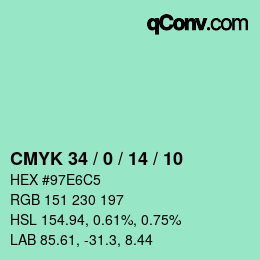 颜色代码: CMYK 34 / 0 / 14 / 10 | qconv.com