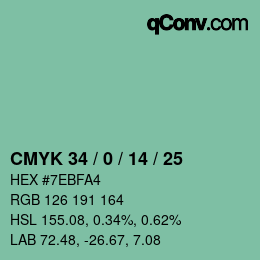 Farbcode: CMYK 34 / 0 / 14 / 25 | qconv.com