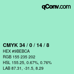 カラーコード: CMYK 34 / 0 / 14 / 8 | qconv.com