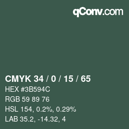 颜色代码: CMYK 34 / 0 / 15 / 65 | qconv.com