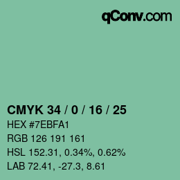 Color code: CMYK 34 / 0 / 16 / 25 | qconv.com