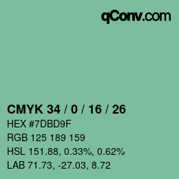 颜色代码: CMYK 34 / 0 / 16 / 26 | qconv.com